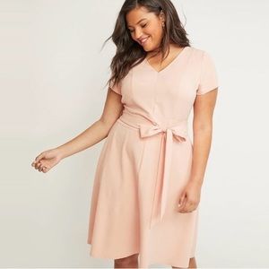 Peach Lena V-Neck Swing dress with Belt